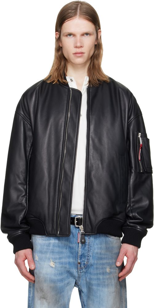 Black Leather Bomber Jacket
