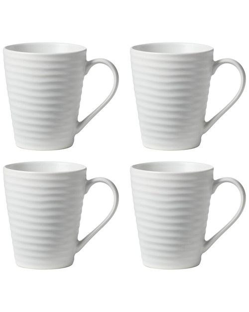 Set Of 4 Ridge White Mugs