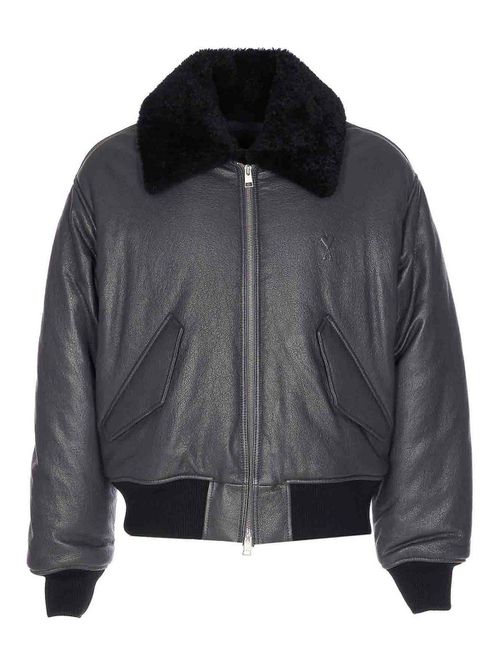 Black Leather Bomber Zip Closure