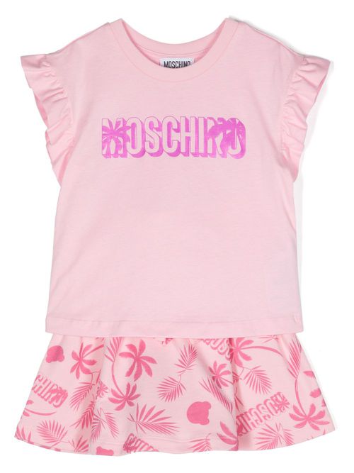 Logo-print cotton skirt set - Pink