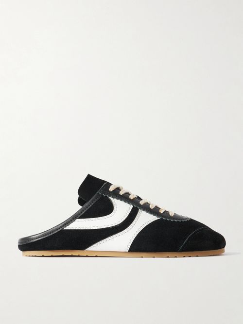 Leather-trimmed Suede Slip-on Sneakers - Black
