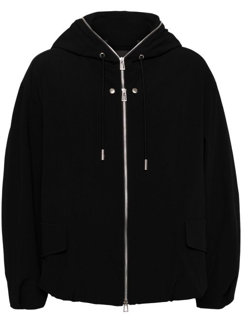Multi-dart-embroidered hooded jacket - Black