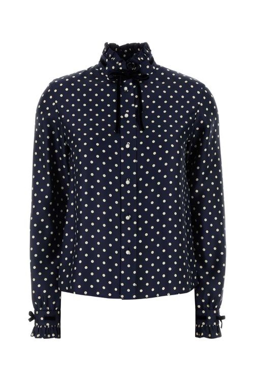 Polka-Dot Silk Shirt — Navy