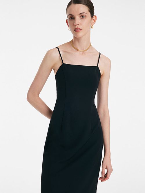 Back Twisted Spaghetti Strap Dress With Detachable Bra Pads
