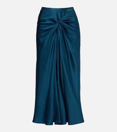 Gathered satin midi skirt