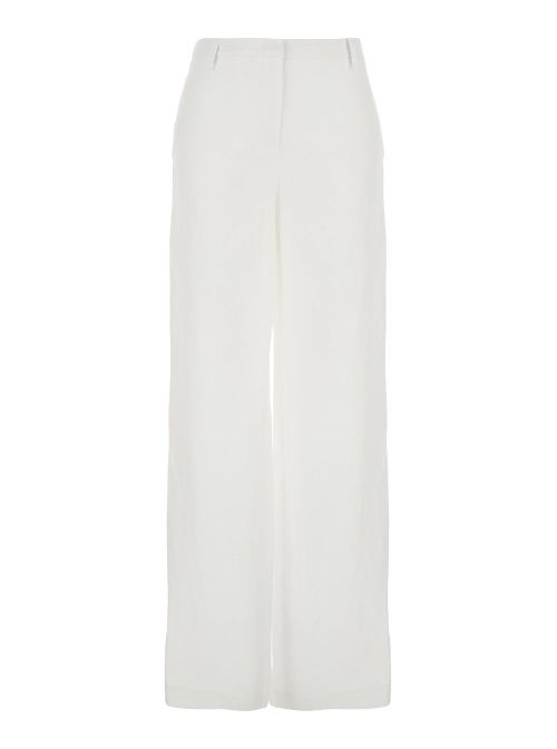 100% Linen Wide-Leg Trousers — White