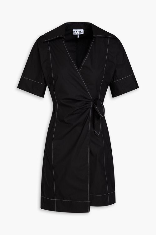 Cotton-poplin mini wrap dress - Black - DE 32