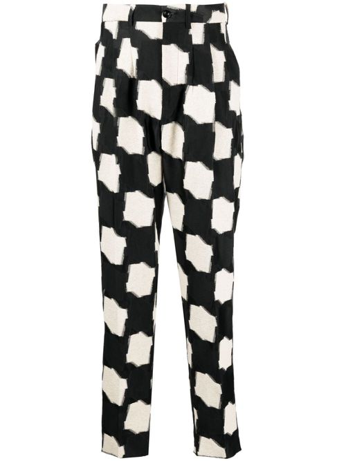 Pleated geometric-print trousers - Brown