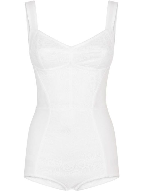 Lace insert corset bodysuit - White