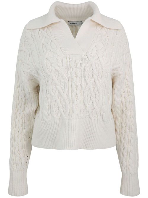 Kate cable-knit polo jumper - Neutrals