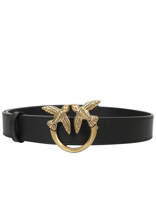 Logo-plaque leather belt