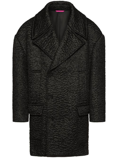 Double-breasted bouclé wool coat - Black