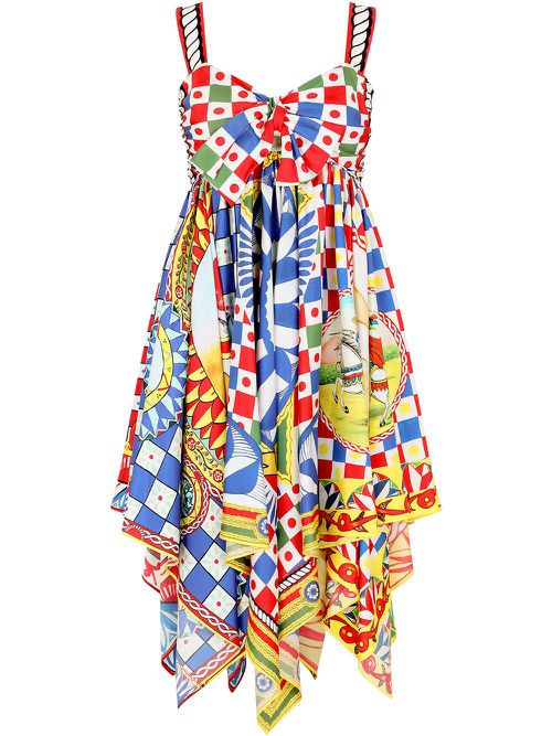 Carretto-print twill dress - Blue
