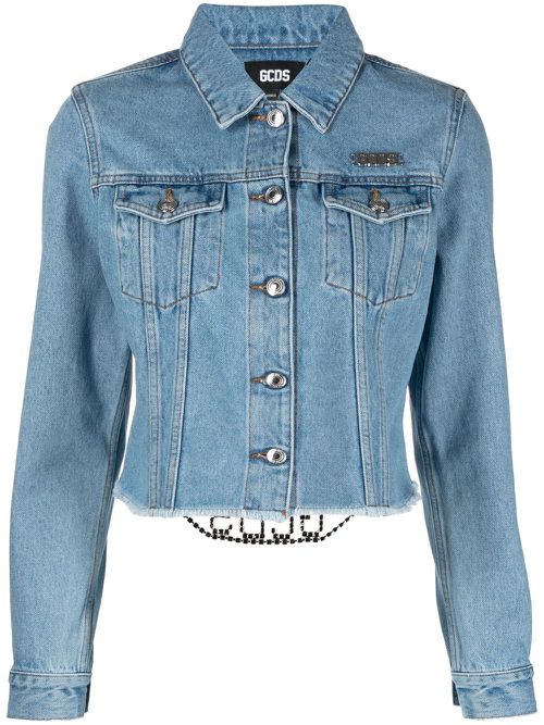 Logo-plaque cropped denim jacket - Blue