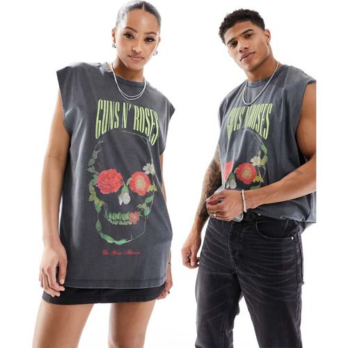 ASOS DESIGN unisex oversized license vest in washed black with Guns N Roses graphic prints - X-Sma