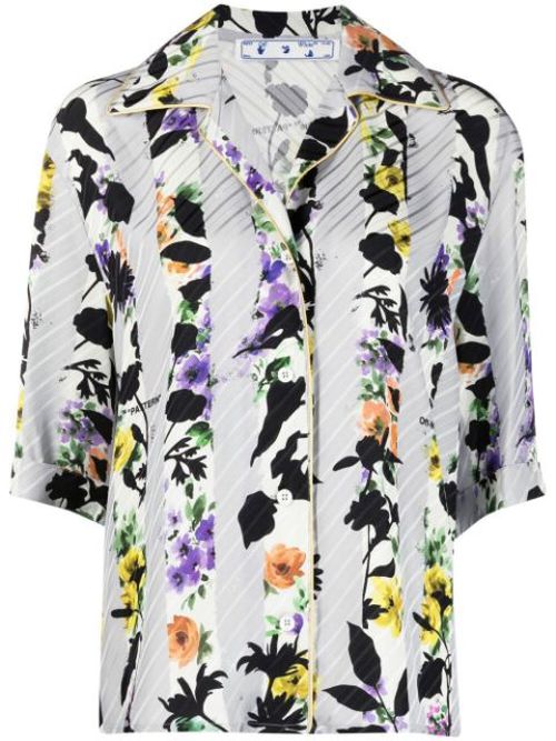 Striped floral bowling shirt