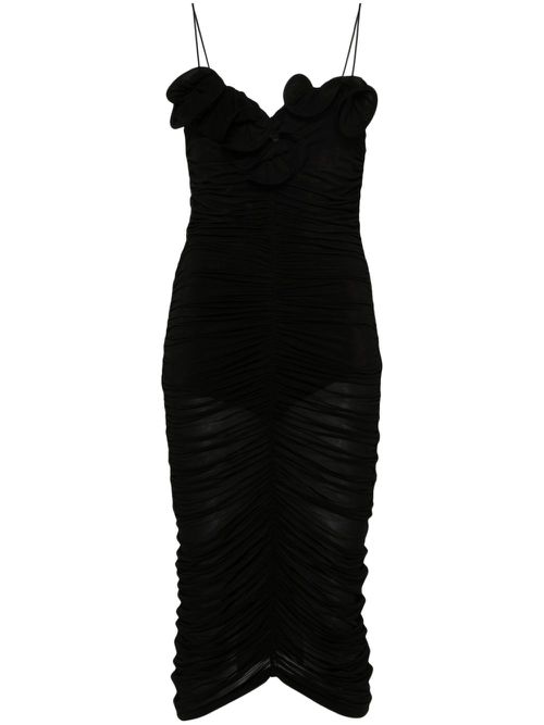 Ruched ruffle midi dress - Black