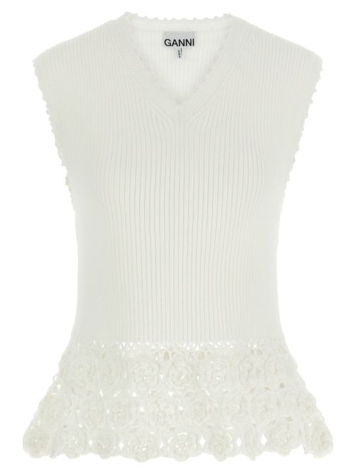 Ribbed Crochet Cotton Vest — White