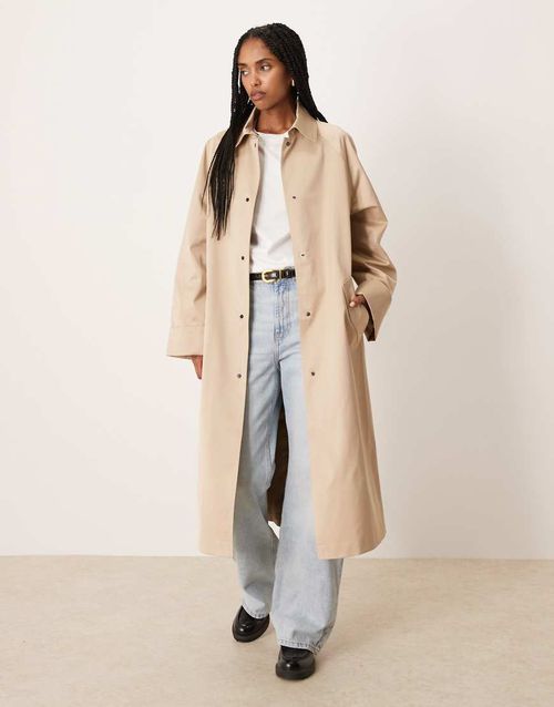 Longline car coat trench in stone-Neutral