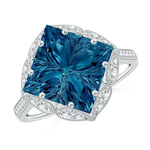 Angara 5.0 Carats Vintage Inspired Square London Blue Topaz Ring with Diamonds in Platinum