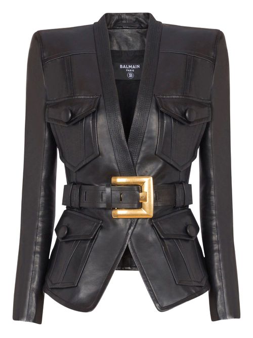 Belted leather jacket - Black