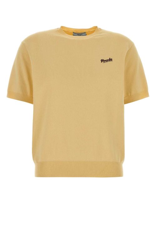 Logo-Embroidered Recycled Silk Knit T-Shirt — Yellow