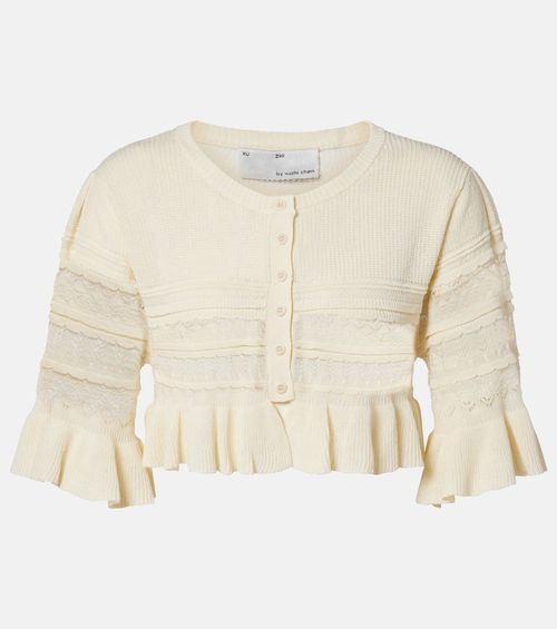 Cropped open-knit ruffled cardigan