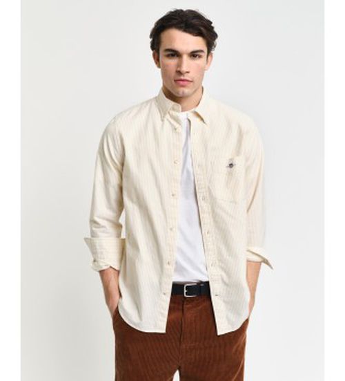 Gant for man. 3000230 Yellow Regular Fit Oxford Shirt with Fine Stripes (L), Casual, Cotton, Long sleeve
