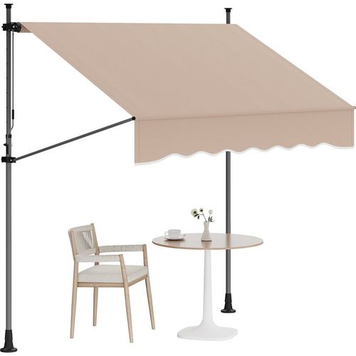 Garvee 118× Manual Retractable Patio Awning, 83–122in Adjustable Height, 0–90° Angle and Hand Crank for Deck & Balcony, Beige