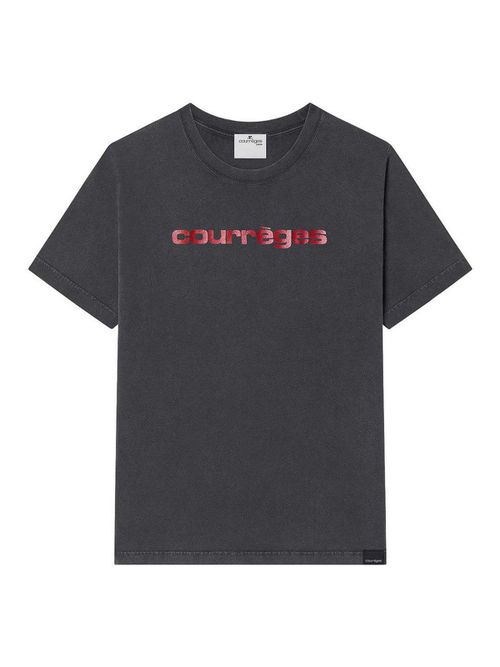 T-Shirt In Grey Cotton With Red Logo
