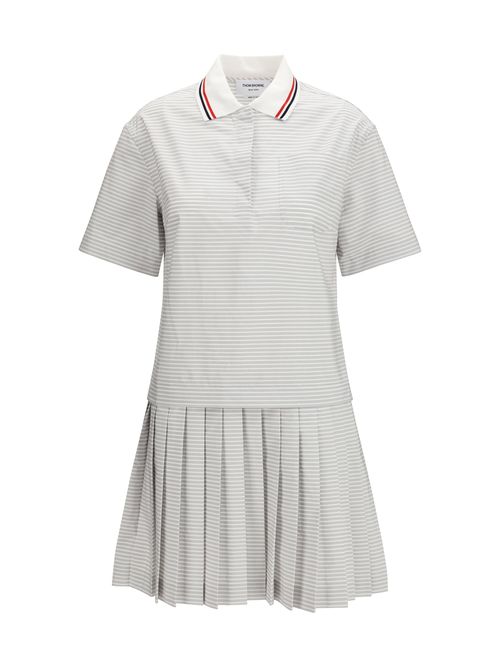 Cotton Striped Polo Polo Dress — Gray