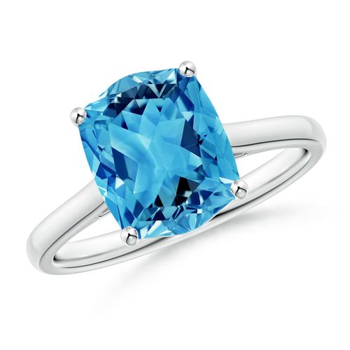 Angara 3.3 Carats Rectangular Cushion Swiss Blue Topaz Cocktail Ring in Platinum