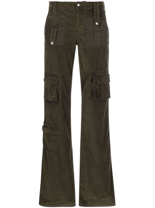 Velvet flared cargo trousers - Green