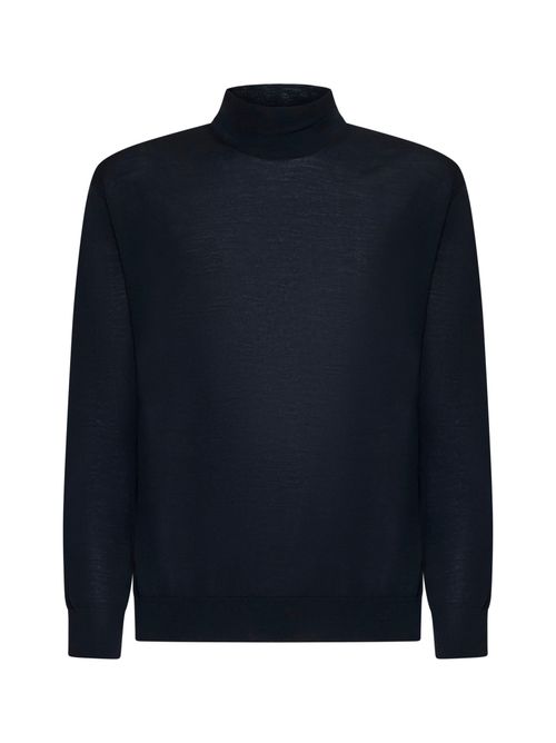 Virgin Wool Mock Neck Sweater — Blue