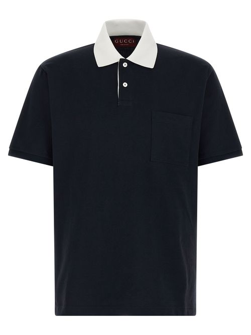 Contrast Collar Cotton Piqué Polo Shirt — Navy