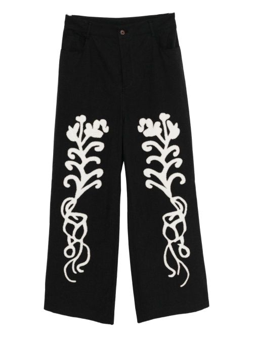 Applique hand embroidery straight jeans - Blue
