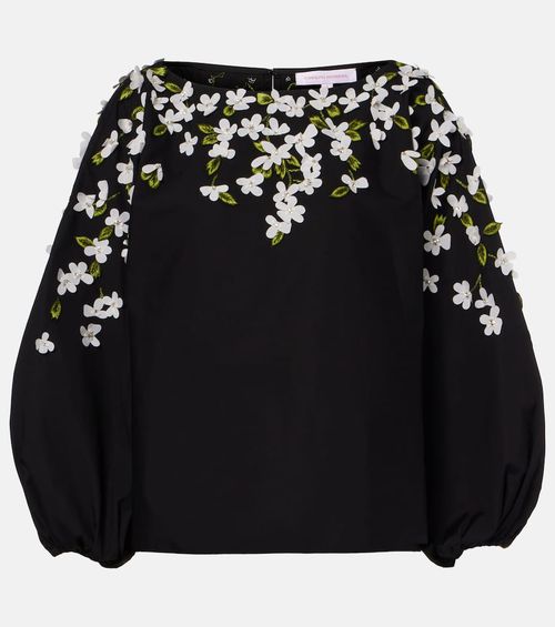 Floral-appliqué cotton-blend top