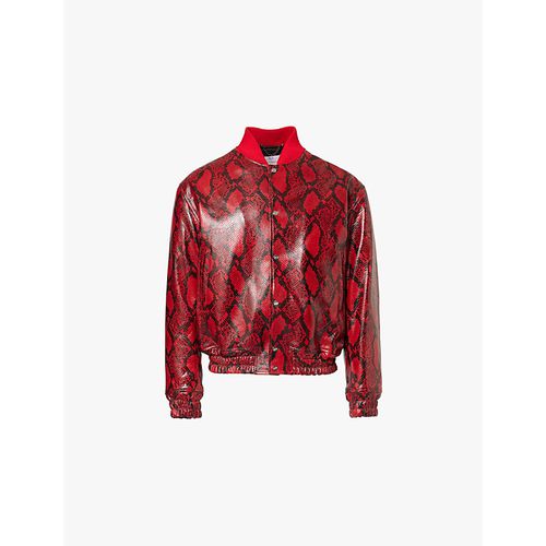 Mens Red Snake-effect Regular-fit Leather Bomber Jacket M
