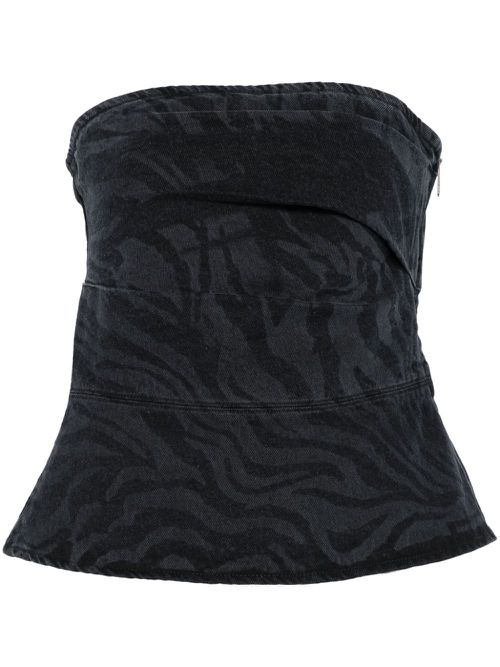 Zebra-print denim top - Black