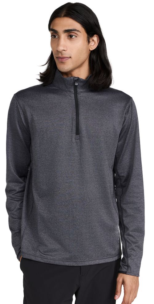 Tate Herringbone Mock Neck Quarter Zip Black Herringbone