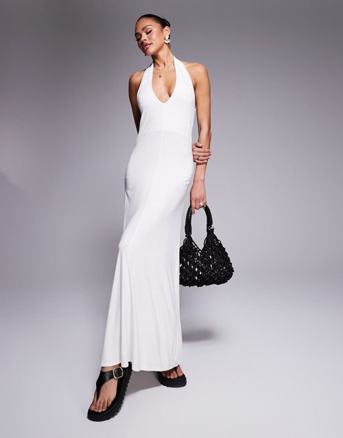 ASOS DESIGN | ASOS DESIGN halter maxi dress in cream-White | Realry