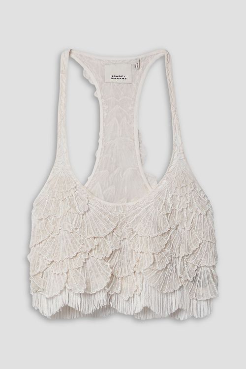 Venus cropped beaded appliquéd silk-muslin tank - White - 1
