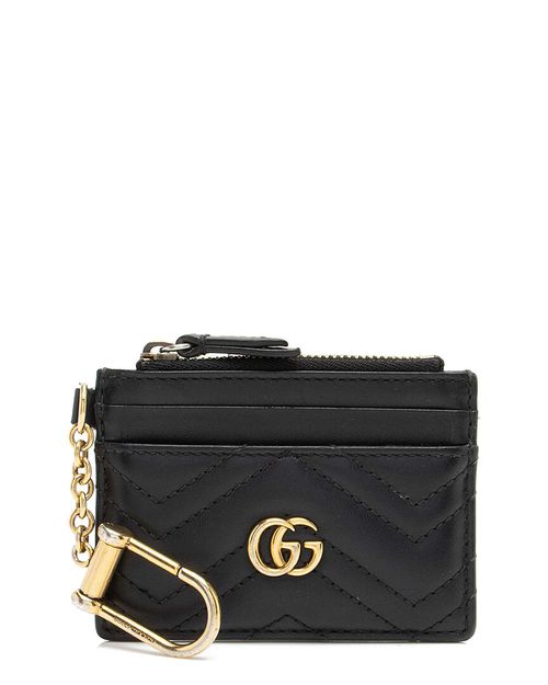Black Matelasse Leather GG Marmont Keychain Card Holder (Authentic Pre-Loved)