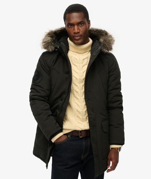 Uperdry Men's Men's Everest Faux Fur Hooded Parka Coat Dark Grey / Jet Black - ize