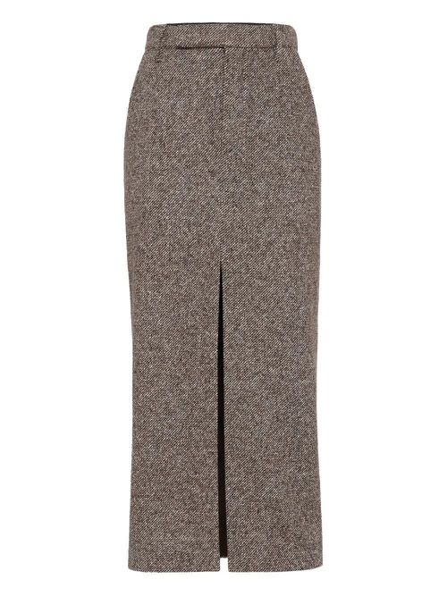 Tailored Pencil Skirt In Diagonal Melange Of Virgin
