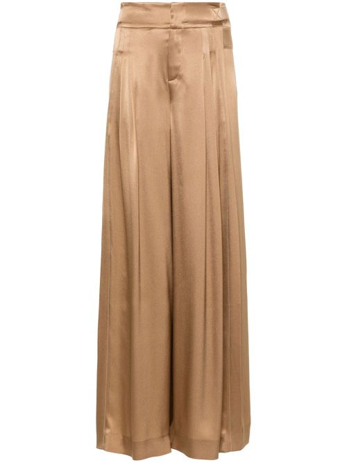 Pleat-detail satin palazzo pants - Brown