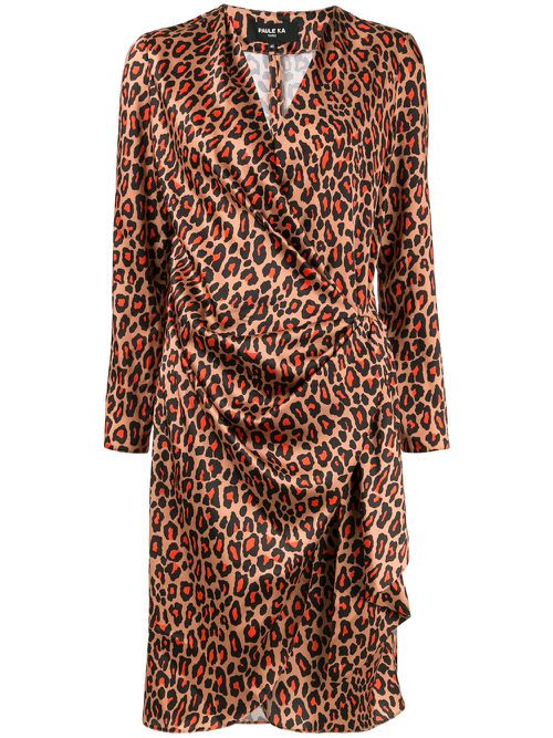 Leopard print wrap dress - Brown