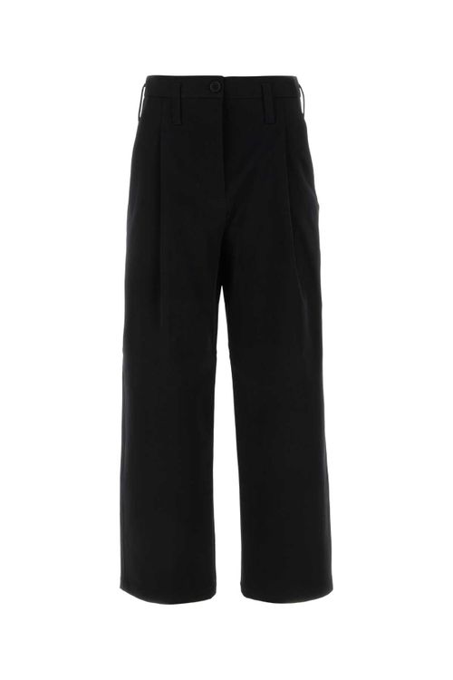 Stretch Cotton Wide-Leg Trouser — Black