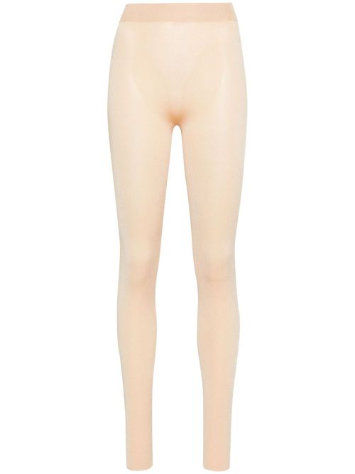 High-waist ribbed-knit leggings - Neutrals