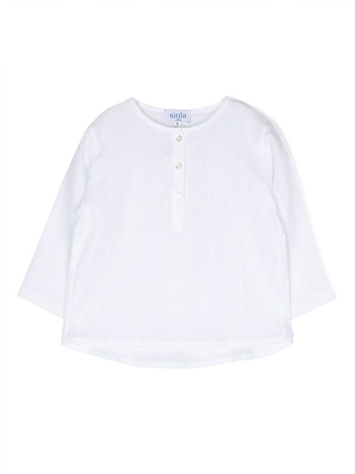 Long-sleeved linen top - White